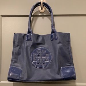 Tory Burch Ella tote blue nylon 13x10x4.5 pretty!